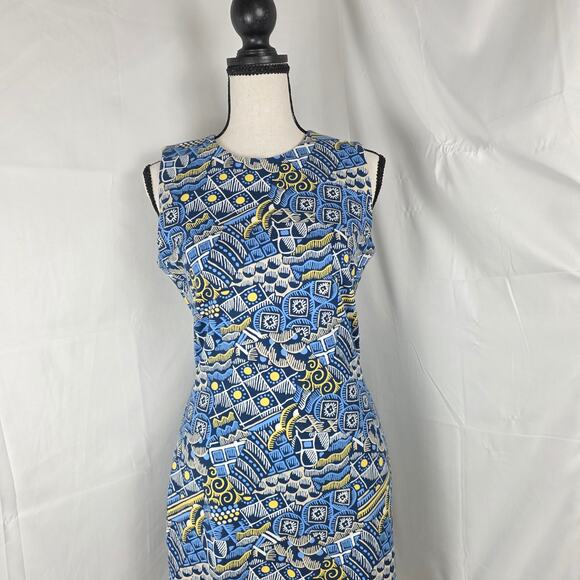 J.McLaughlin Sheath Dress Women XS Blue Abstract Print Sleeveless Stretch Preppy - Picture 2 of 10